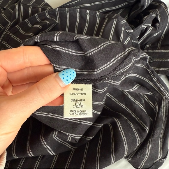 Max Studio Black With White Stripes Button Down Quarter Shirt - Picture 8 of 12